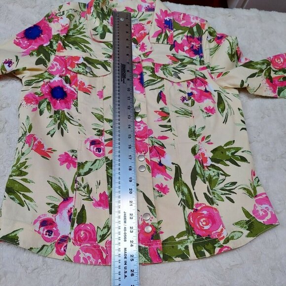 Norm Thompson Womens Large Floral Print Denim Style Jacket Stretch Flap Pocket - Picture 8 of 9